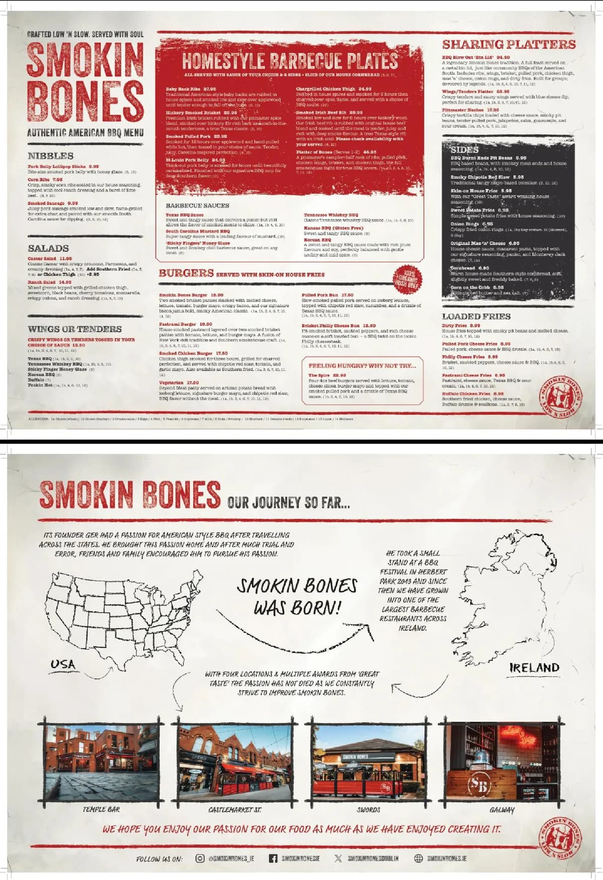 Smokin Bones menu, page 1
