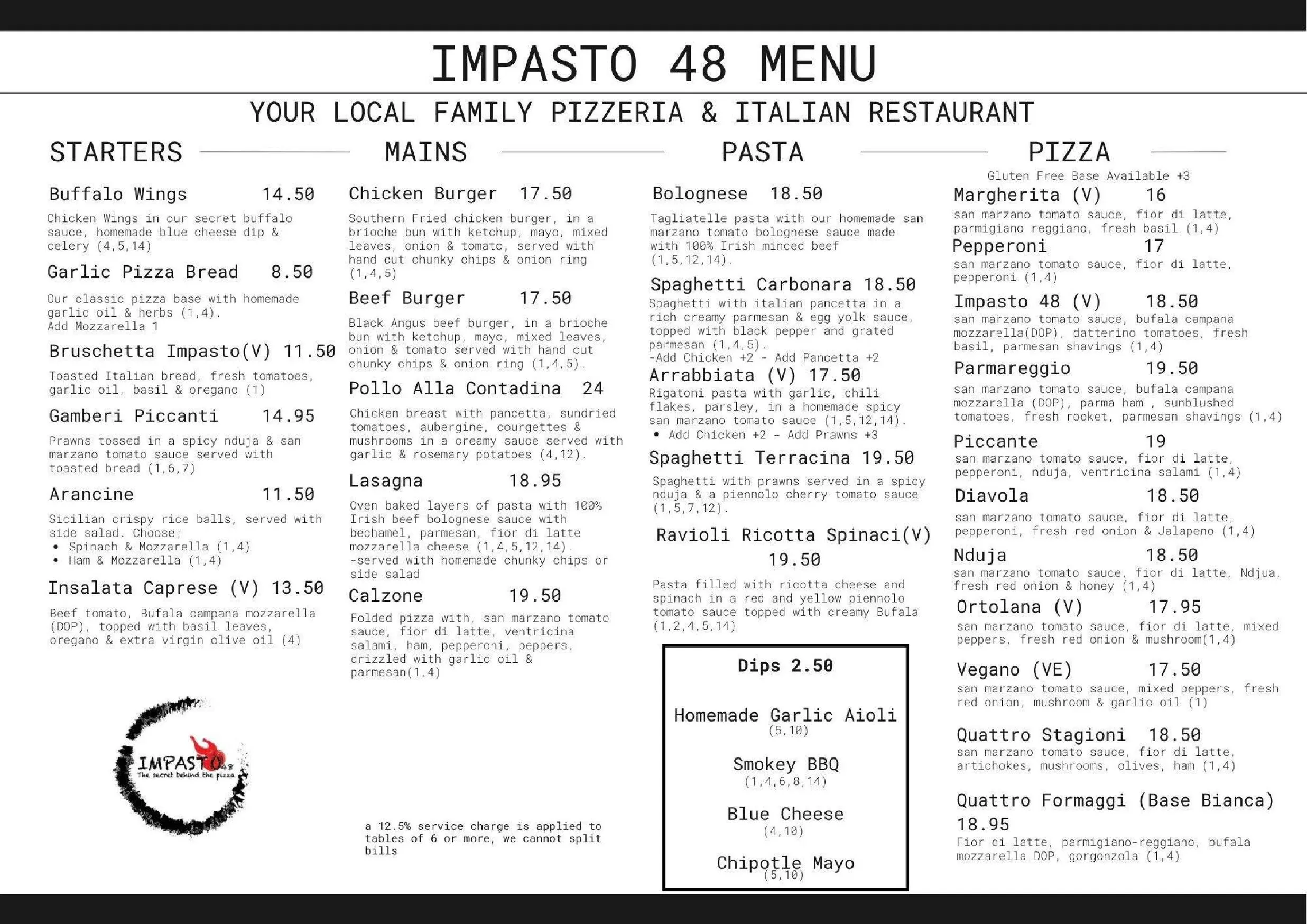 Impasto 48 menu, page 1