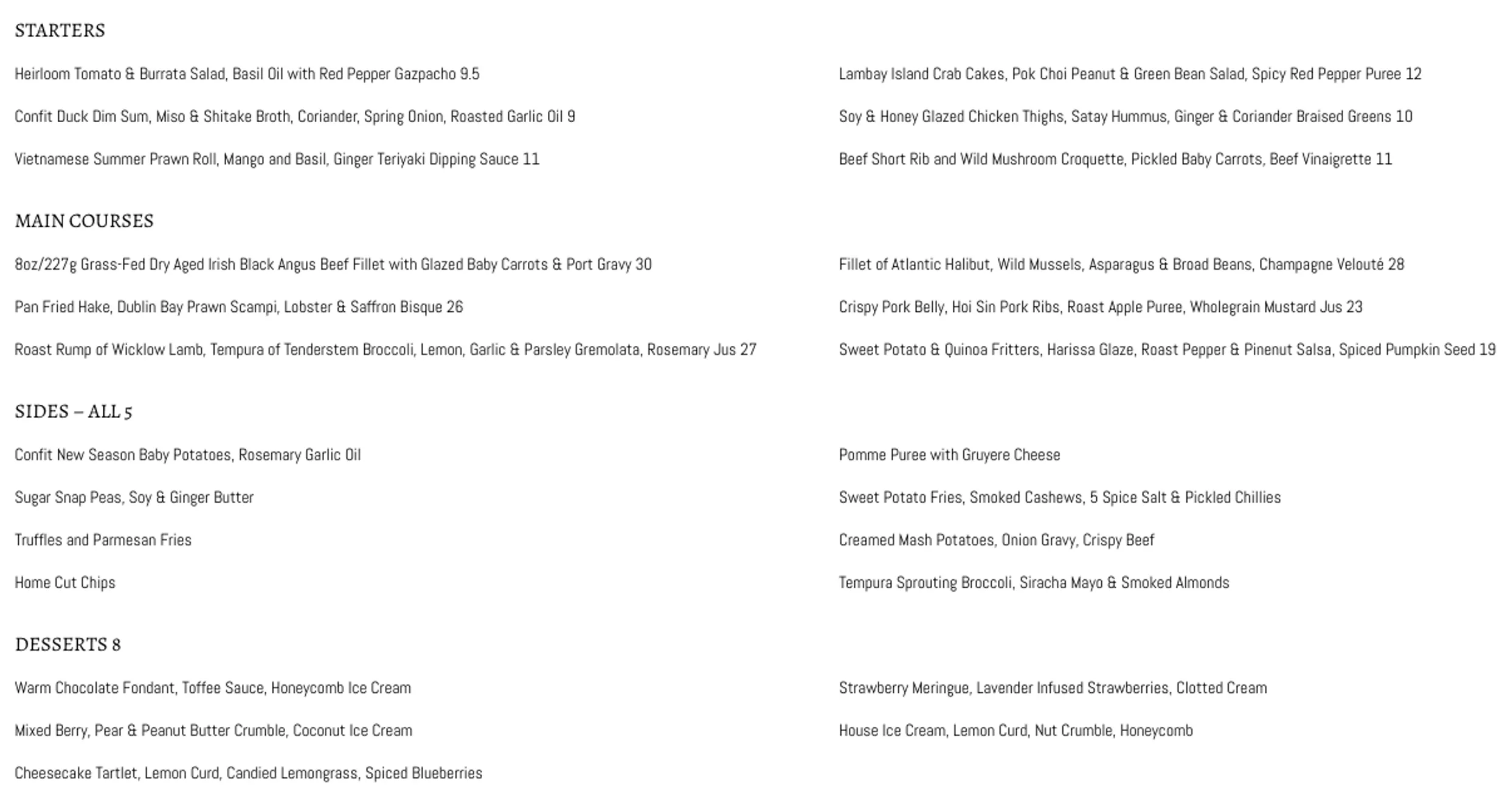 Bon Appetit menu, page 1