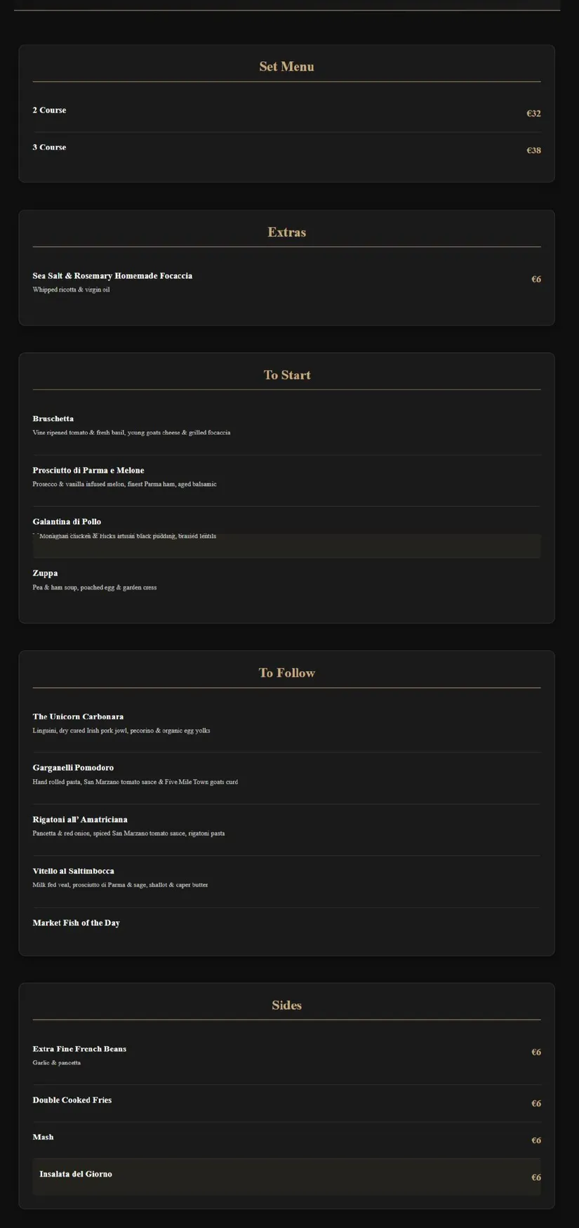 Unicorn Restaurant menu, page 2