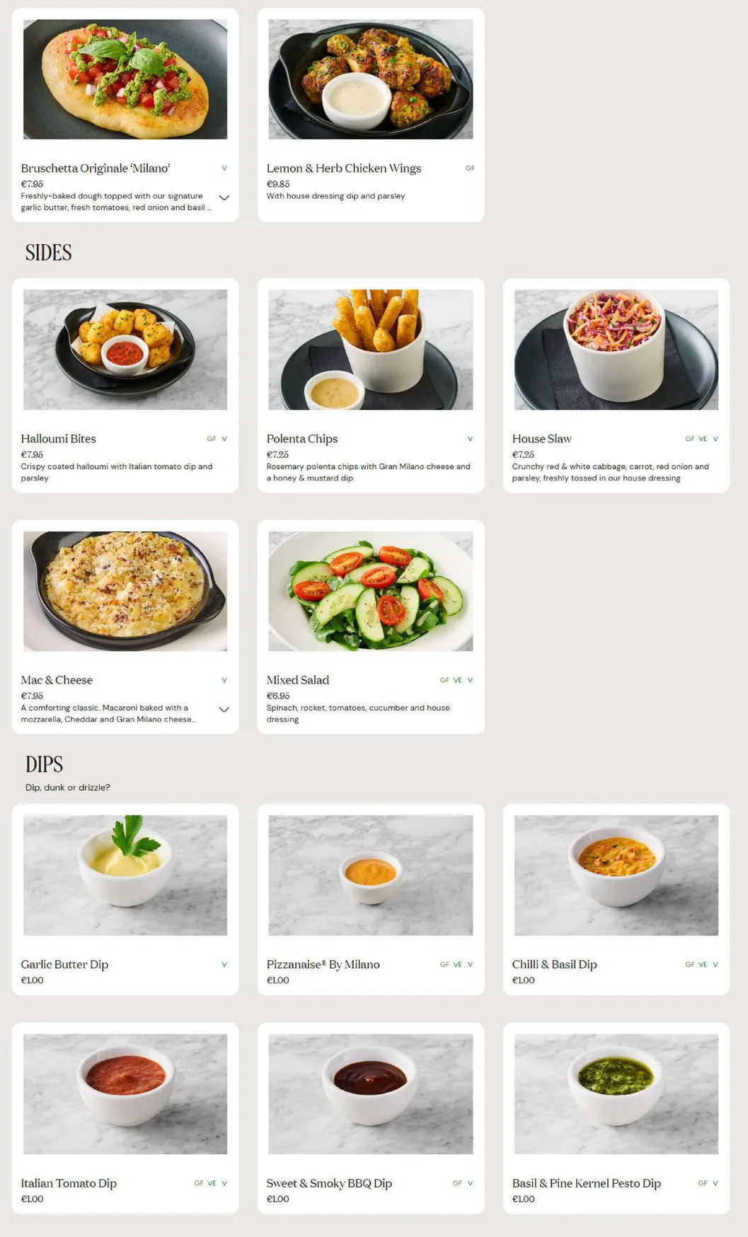 Milano menu, page 2