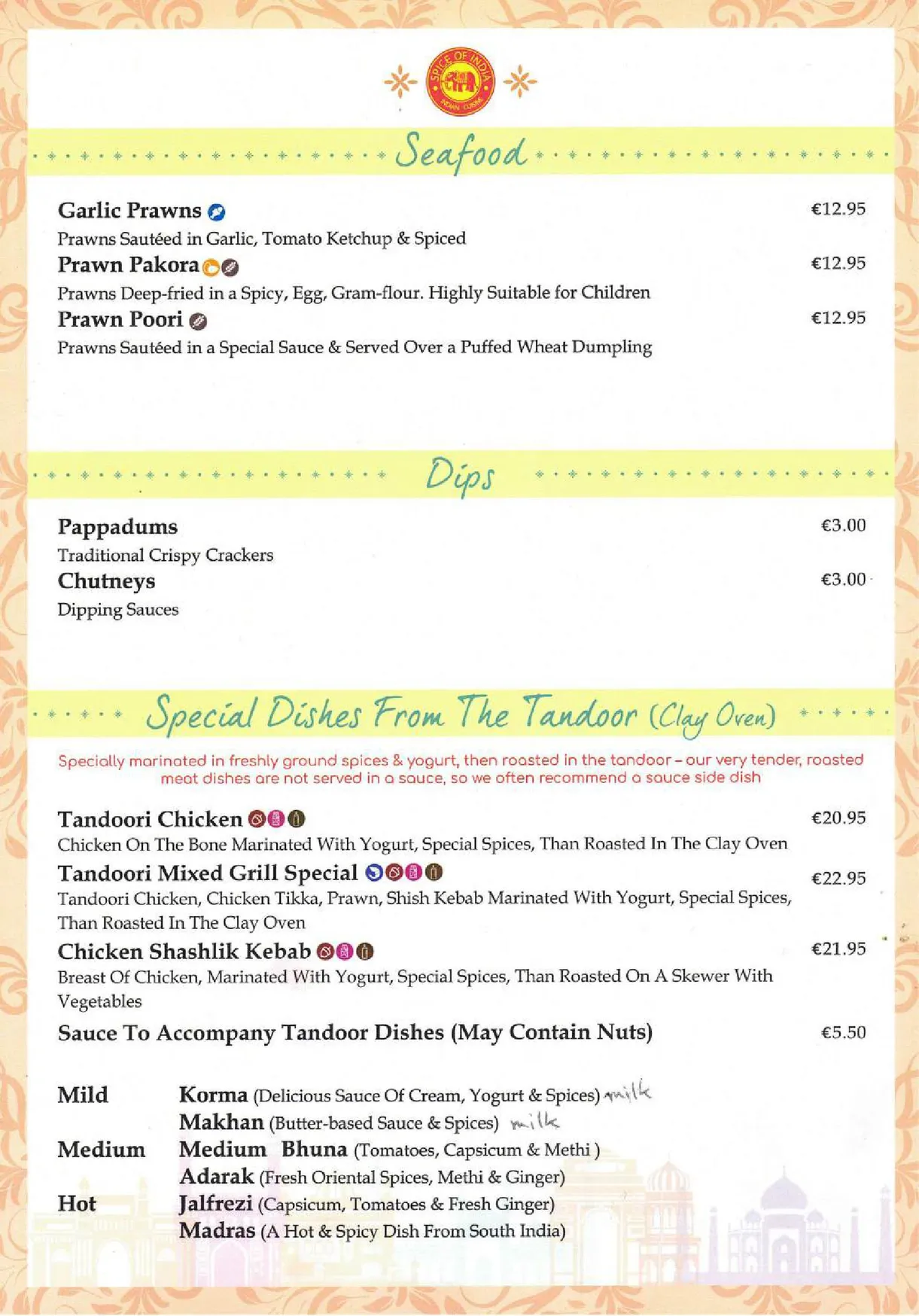 Spice of India menu, page 2
