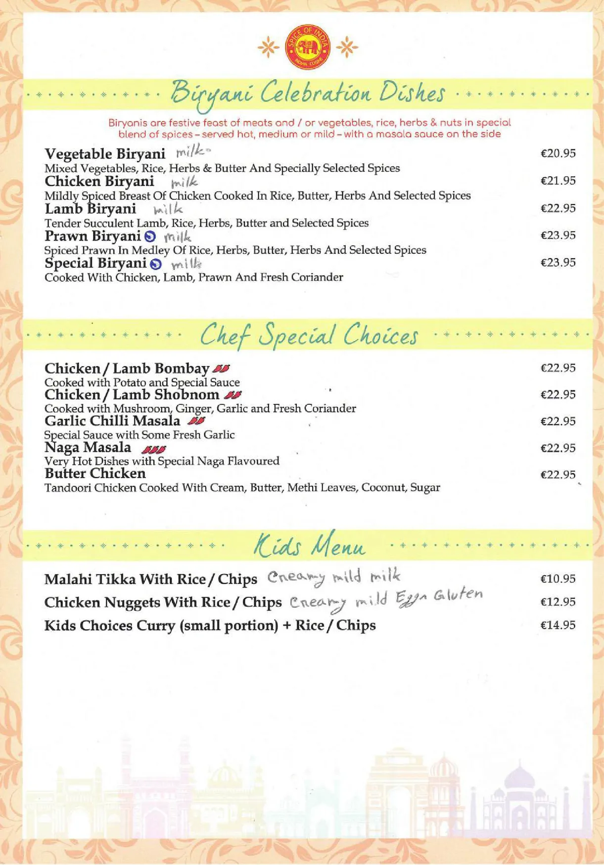 Spice of India Clonsilla menu, page 4