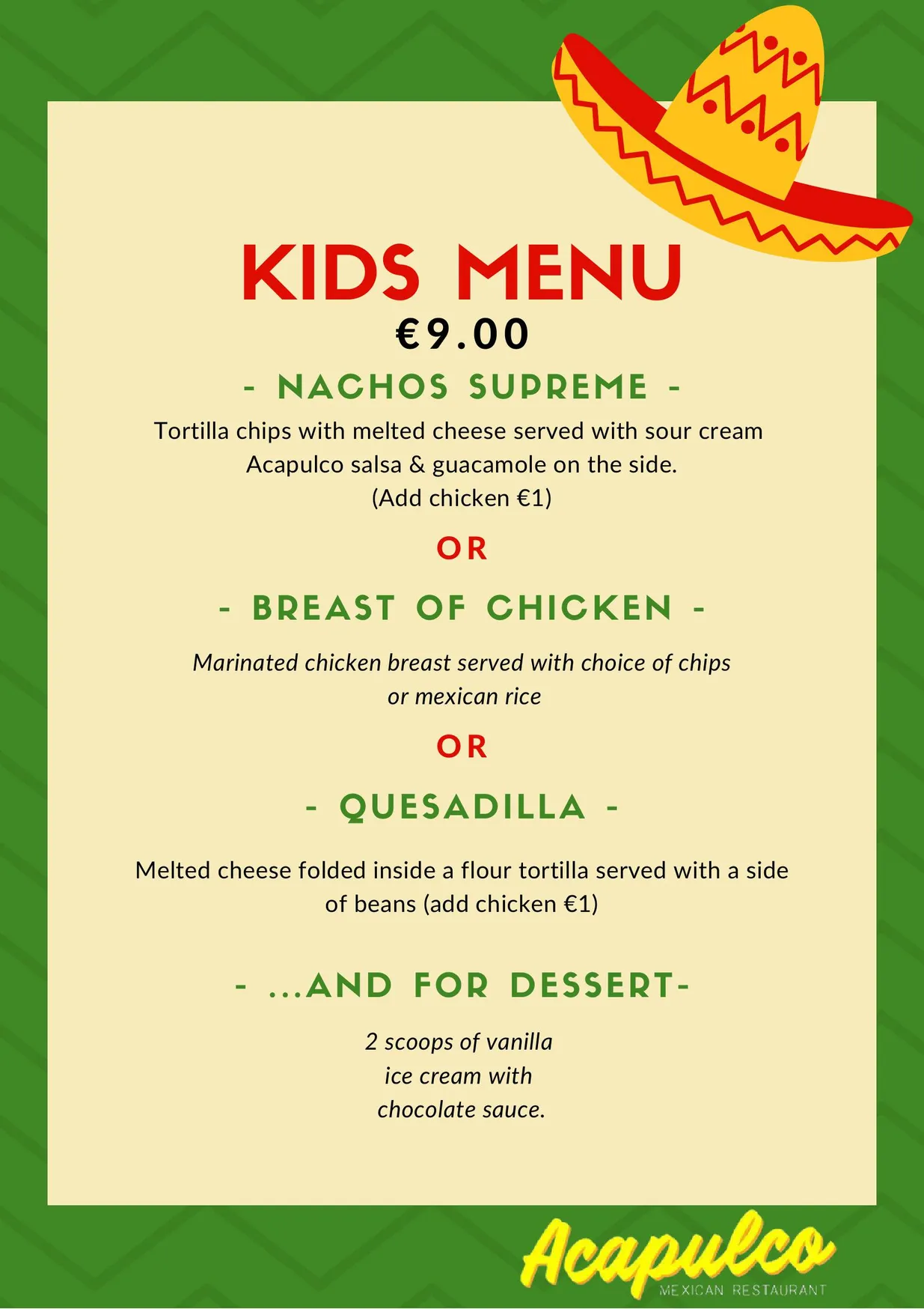 Acapulco menu, page 2