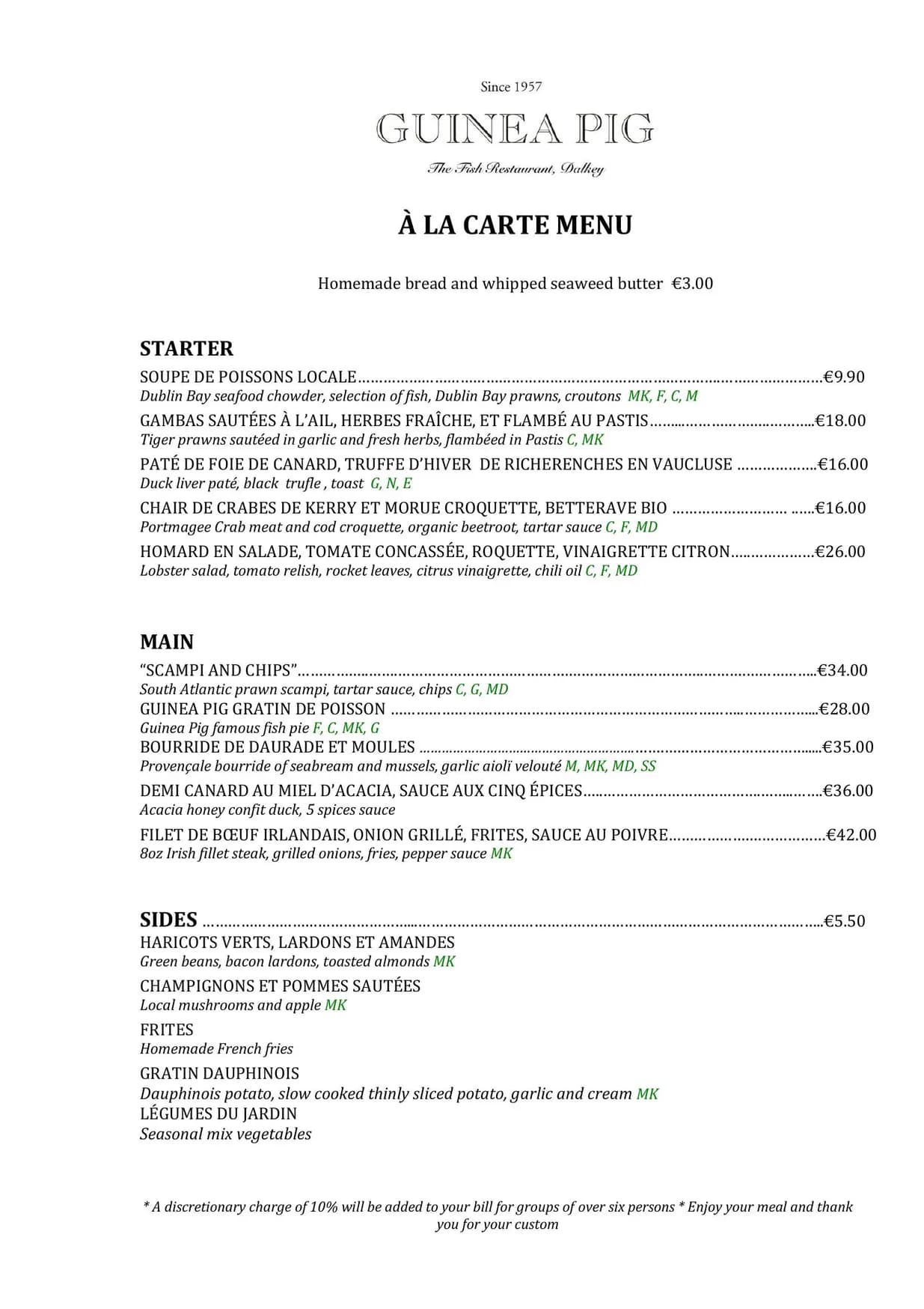 Guinea Pig menu, page 1