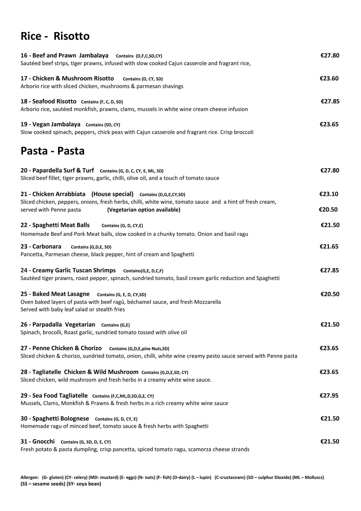 Il Corvo menu, page 2