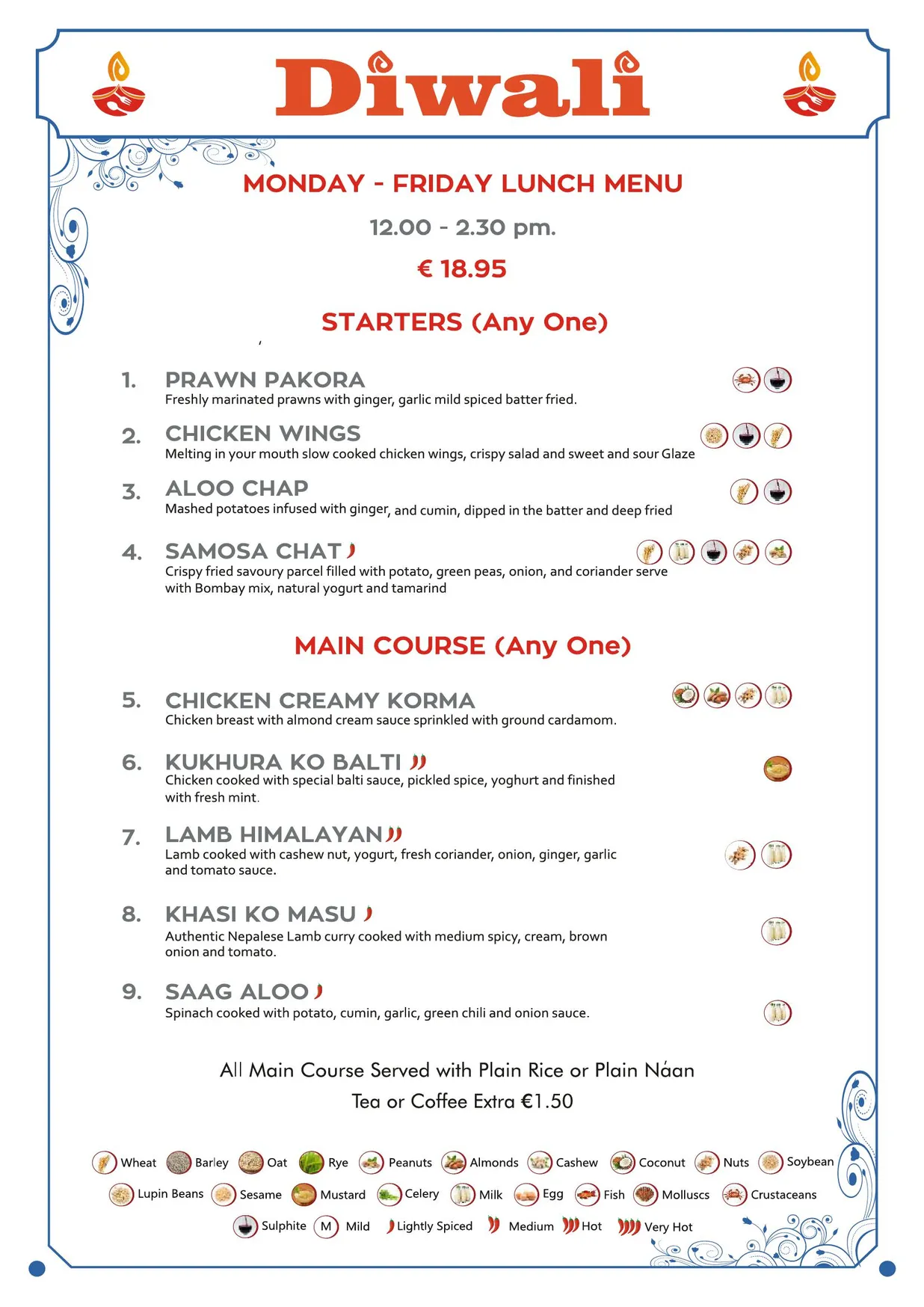 Diwali Restaurant menu, page 1