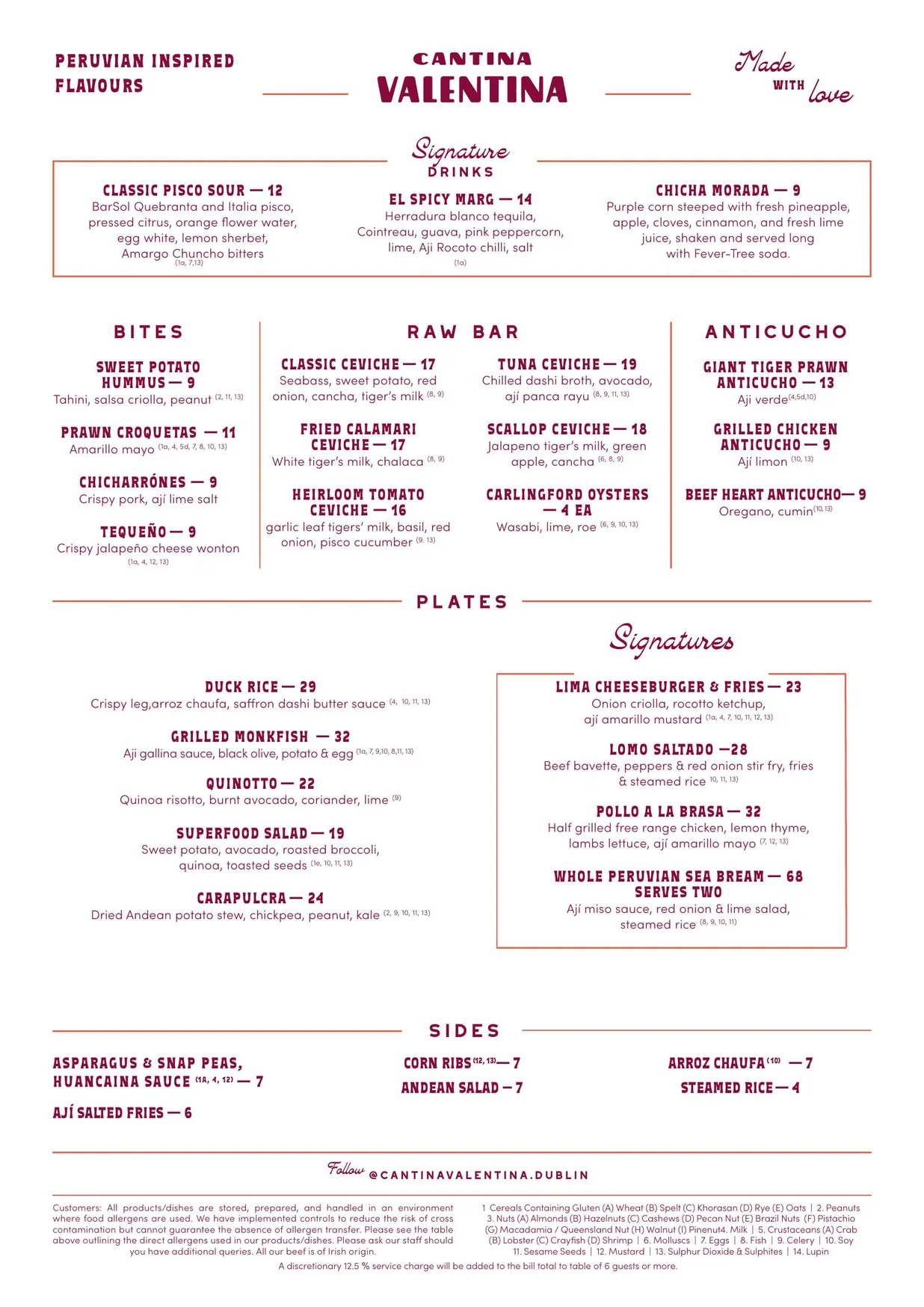 Cantina Valentina menu, page 1
