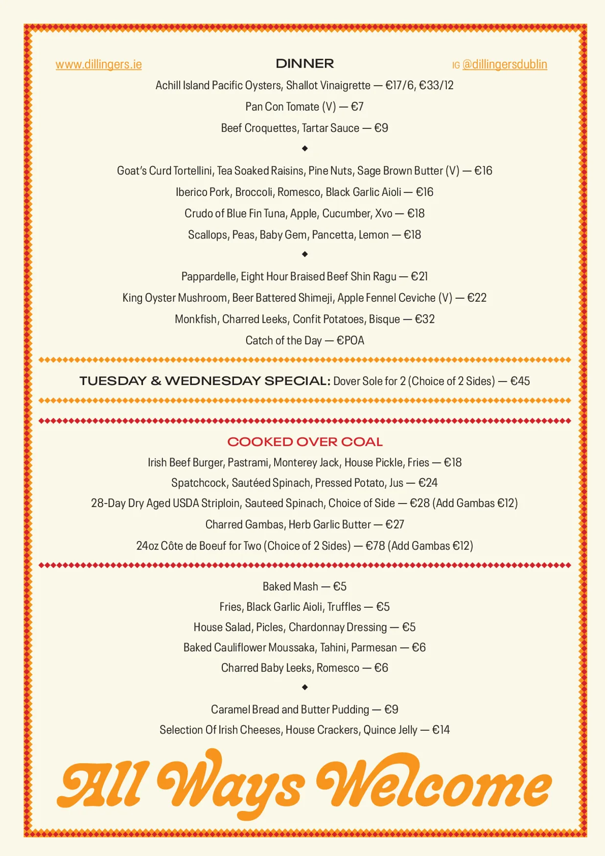Dillinger's menu, page 1