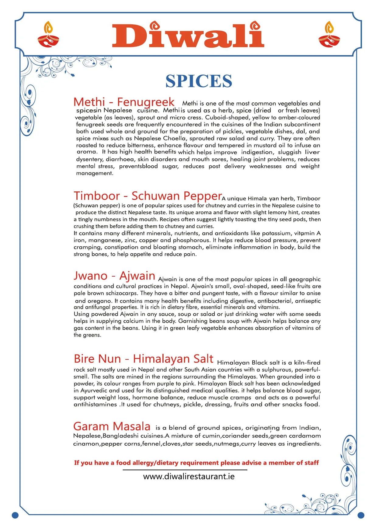Diwali Restaurant menu, page 6