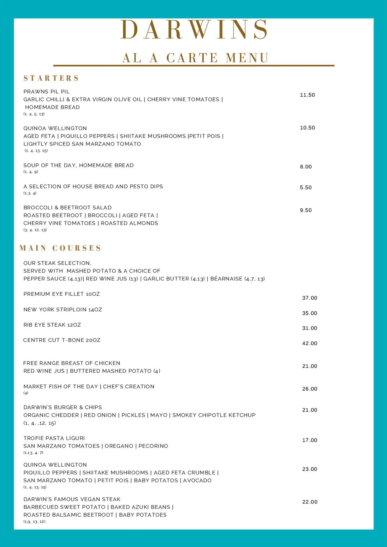 Darwins menu, page 2