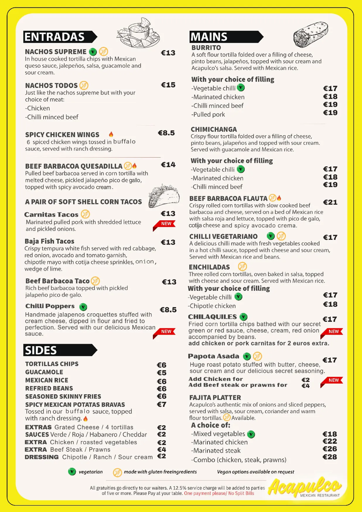 Acapulco menu, page 1