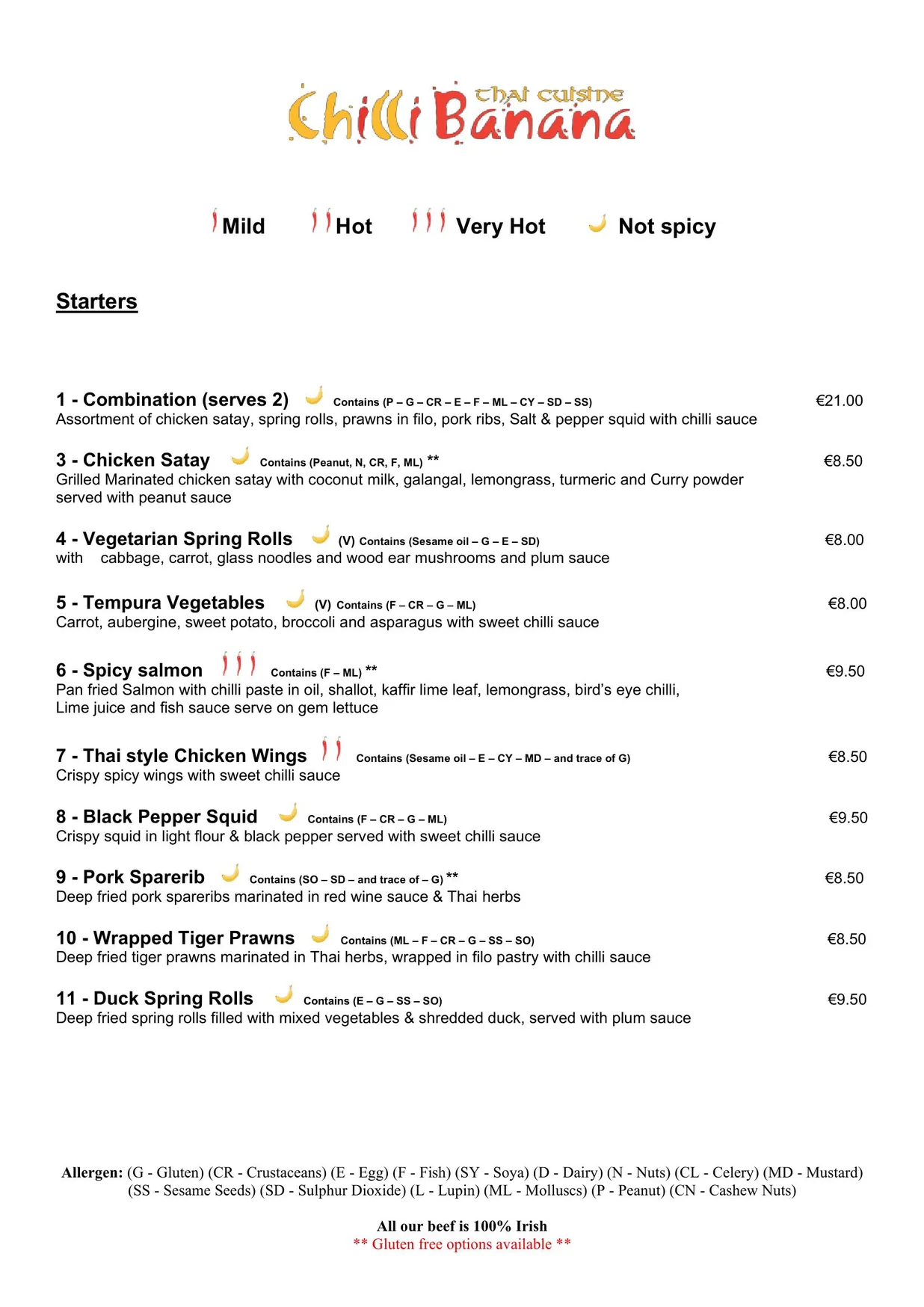 Chilli Banana menu, page 1