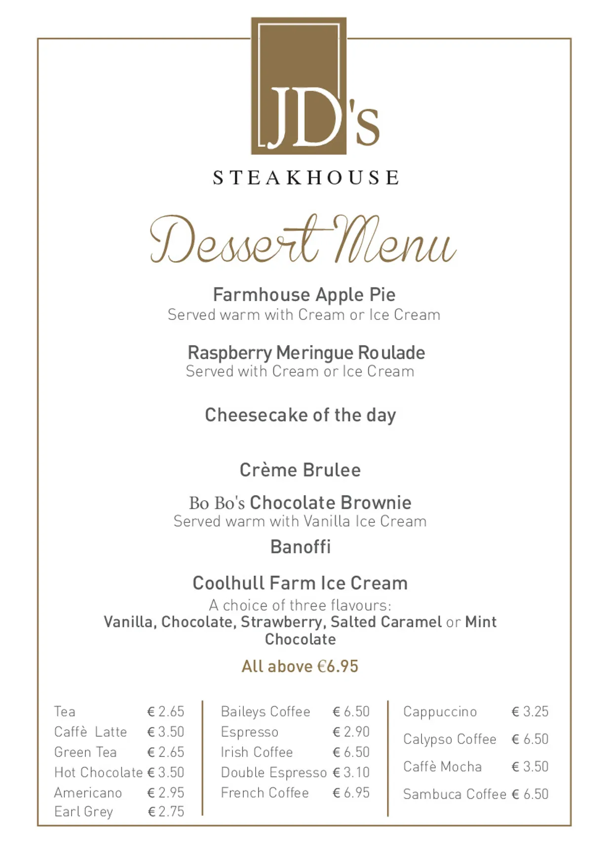 JD's Steakhouse menu, page 3