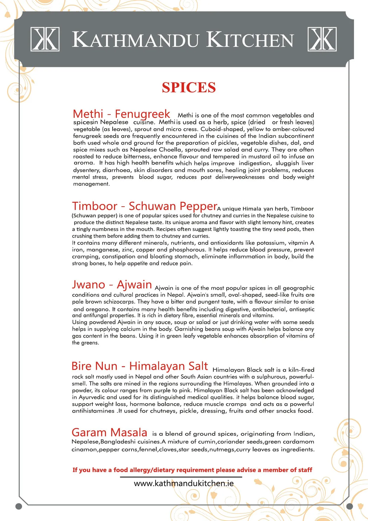 Kathmandu Kitchen menu, page 2