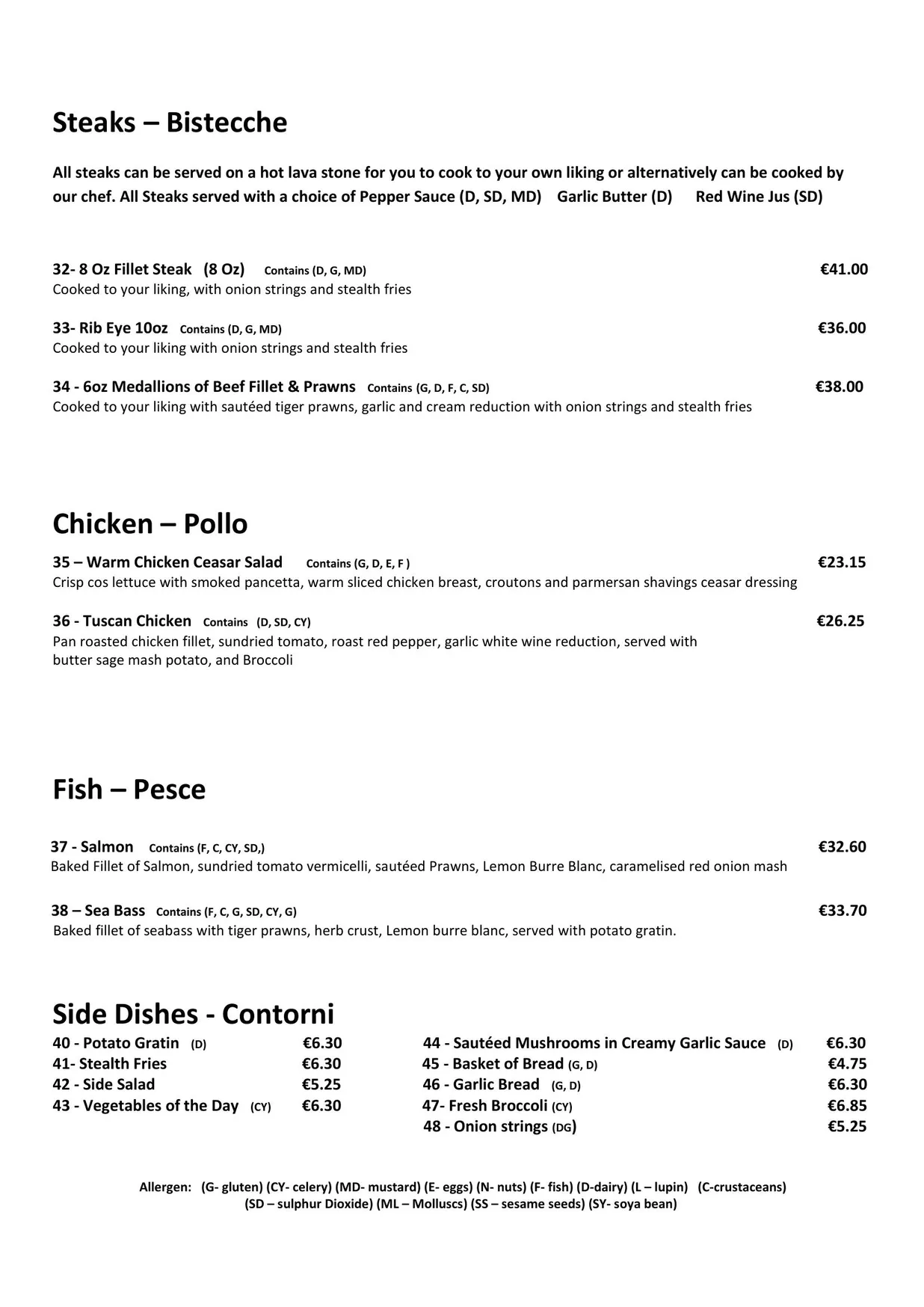 Il Corvo menu, page 3