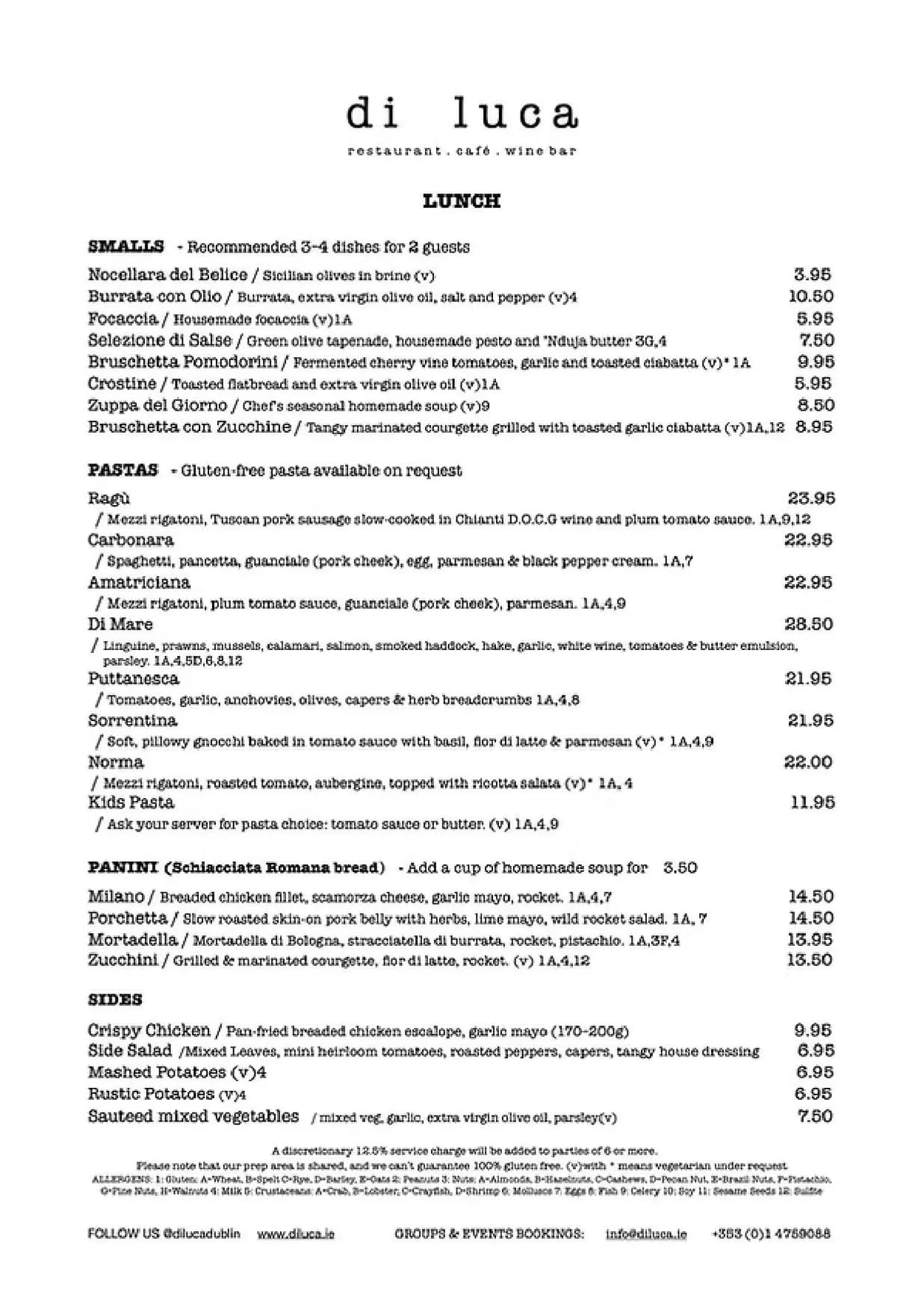 Di Luca menu, page 1
