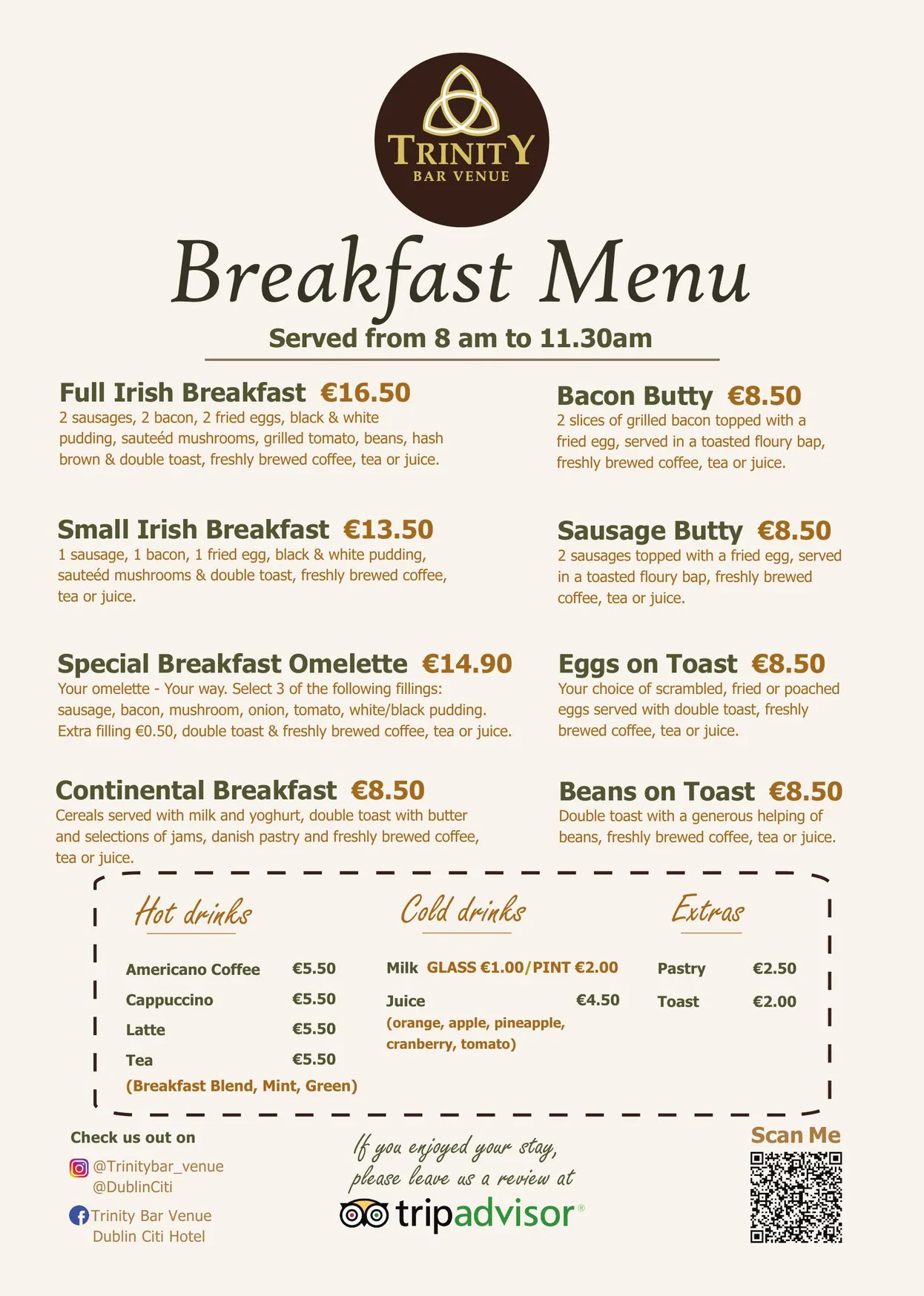 Trinity Bar menu, page 3