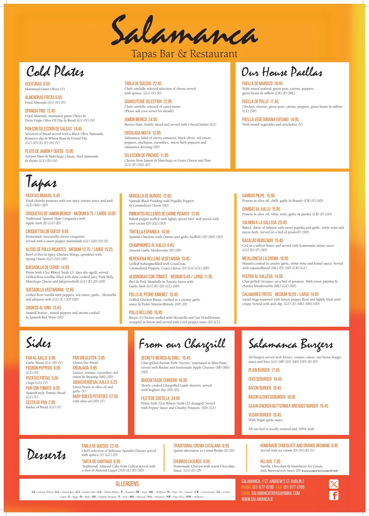 Salamanca menu, page 1