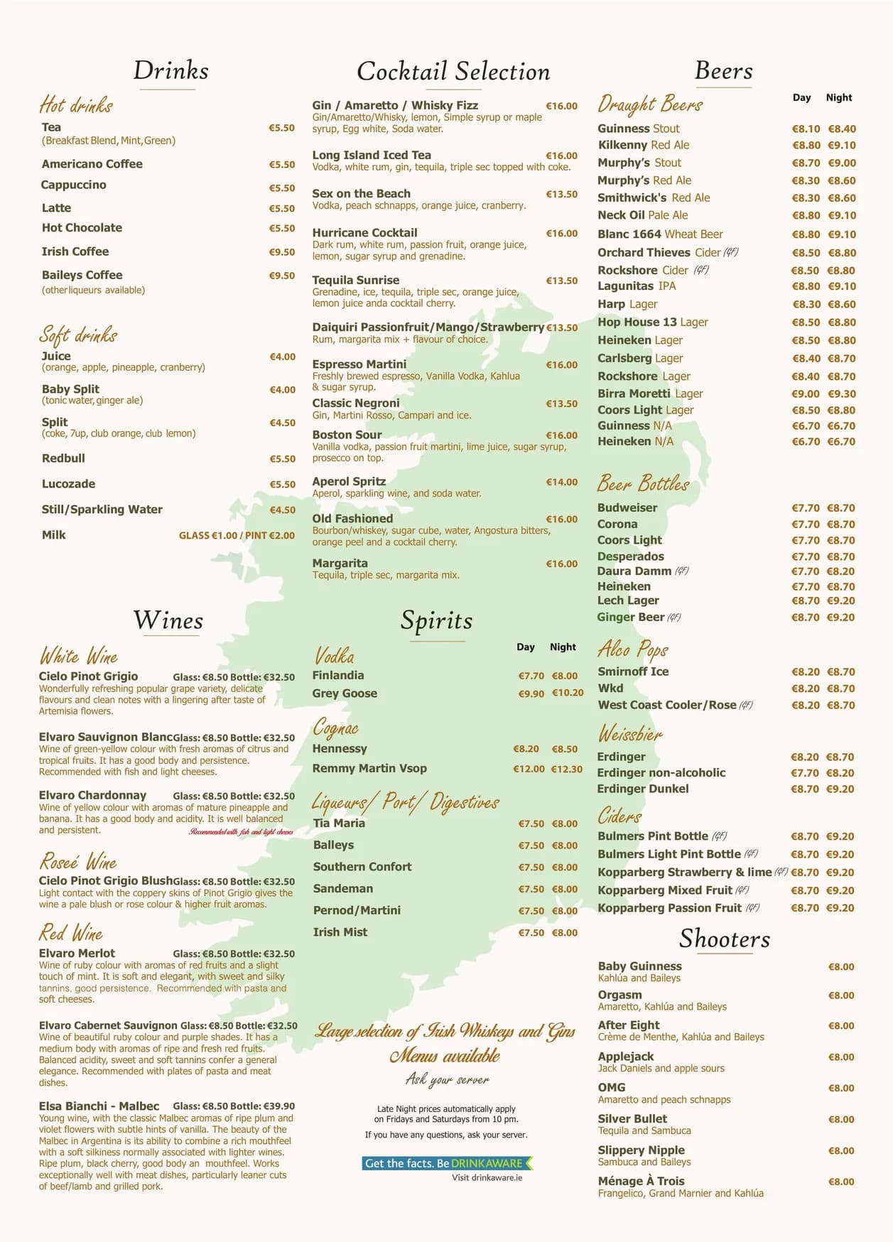 Trinity Bar menu, page 2