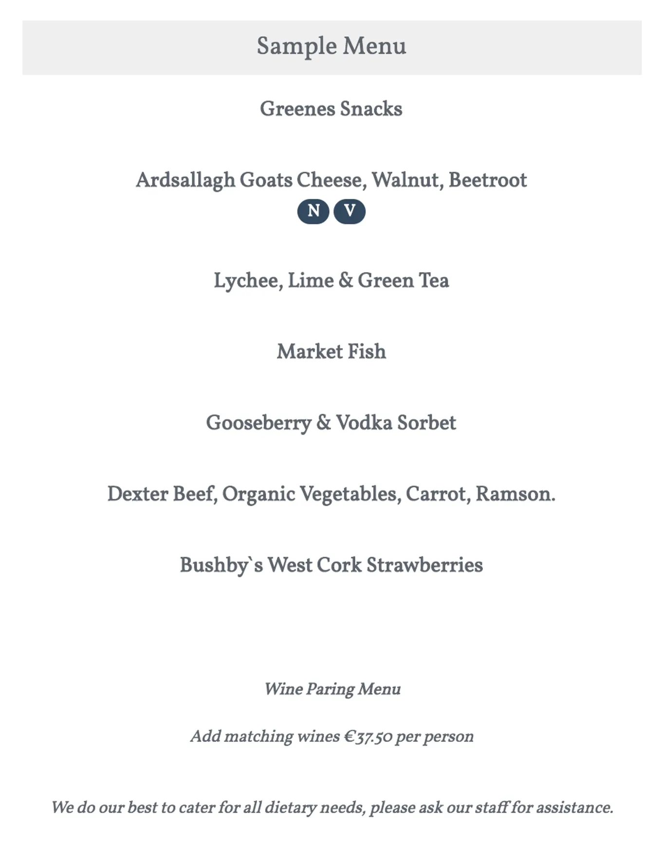 Greenes Restaurant menu, page 1
