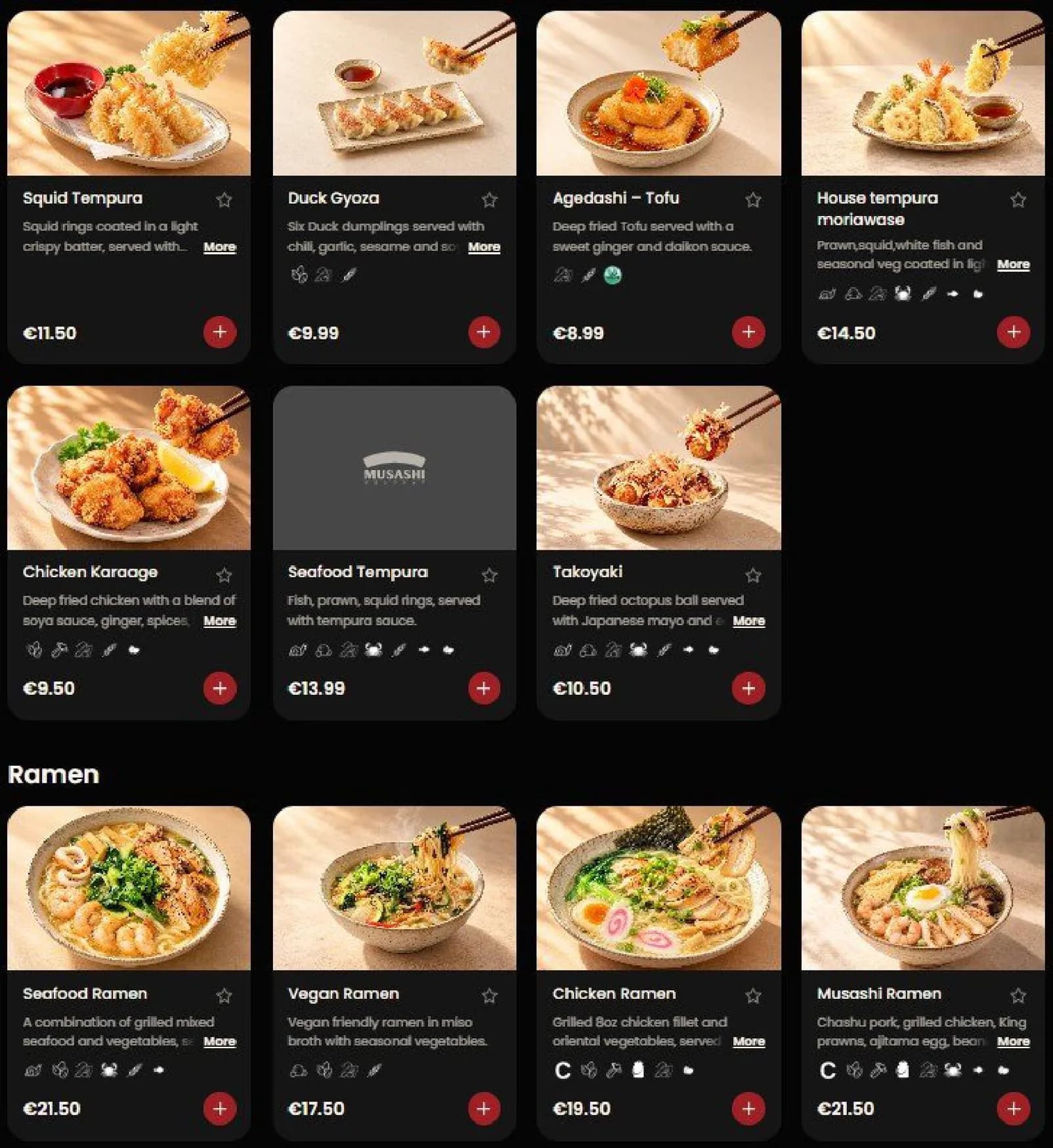 Musashi menu, page 3