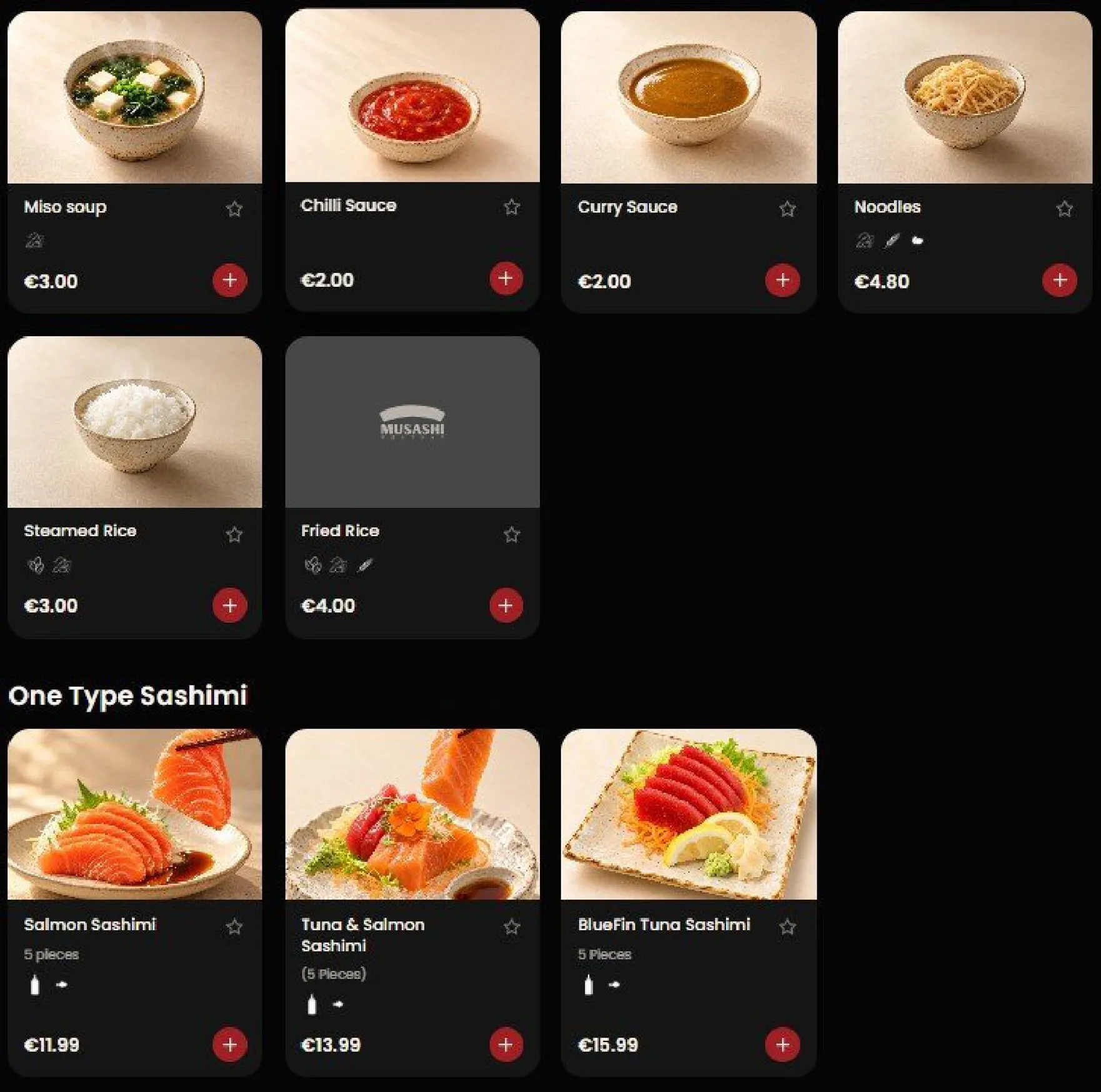 Musashi menu, page 13