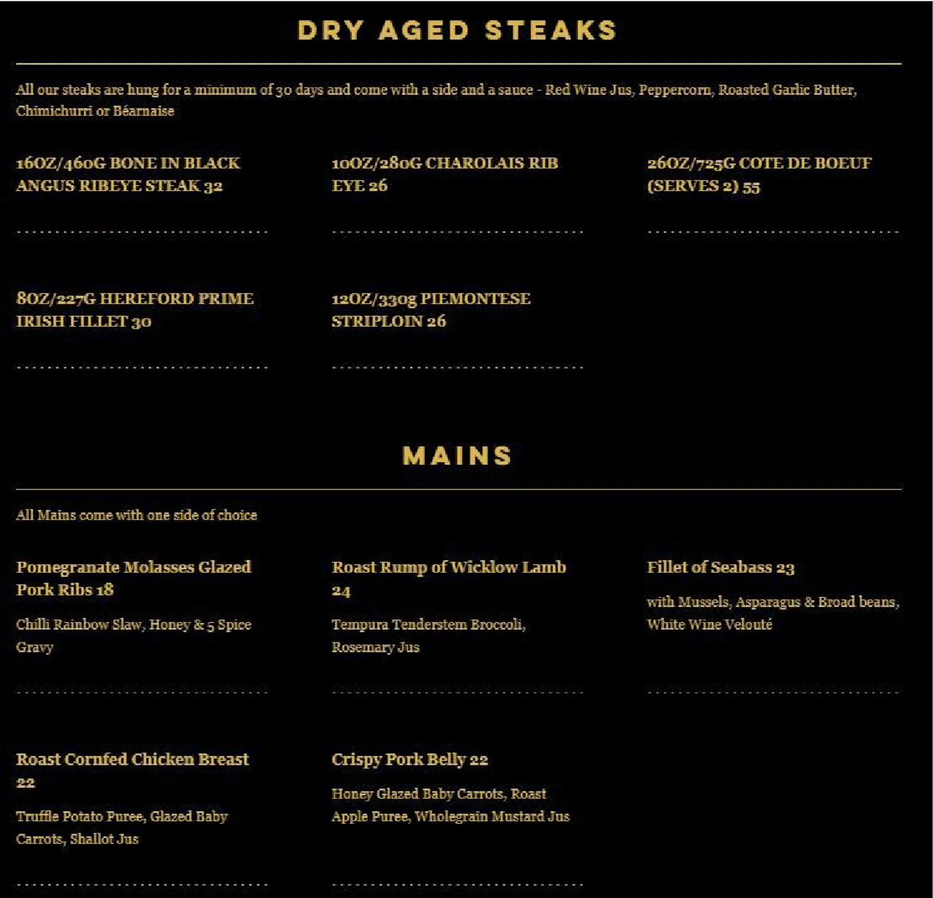 Ribeye Steakhouse Malahide menu, page 2
