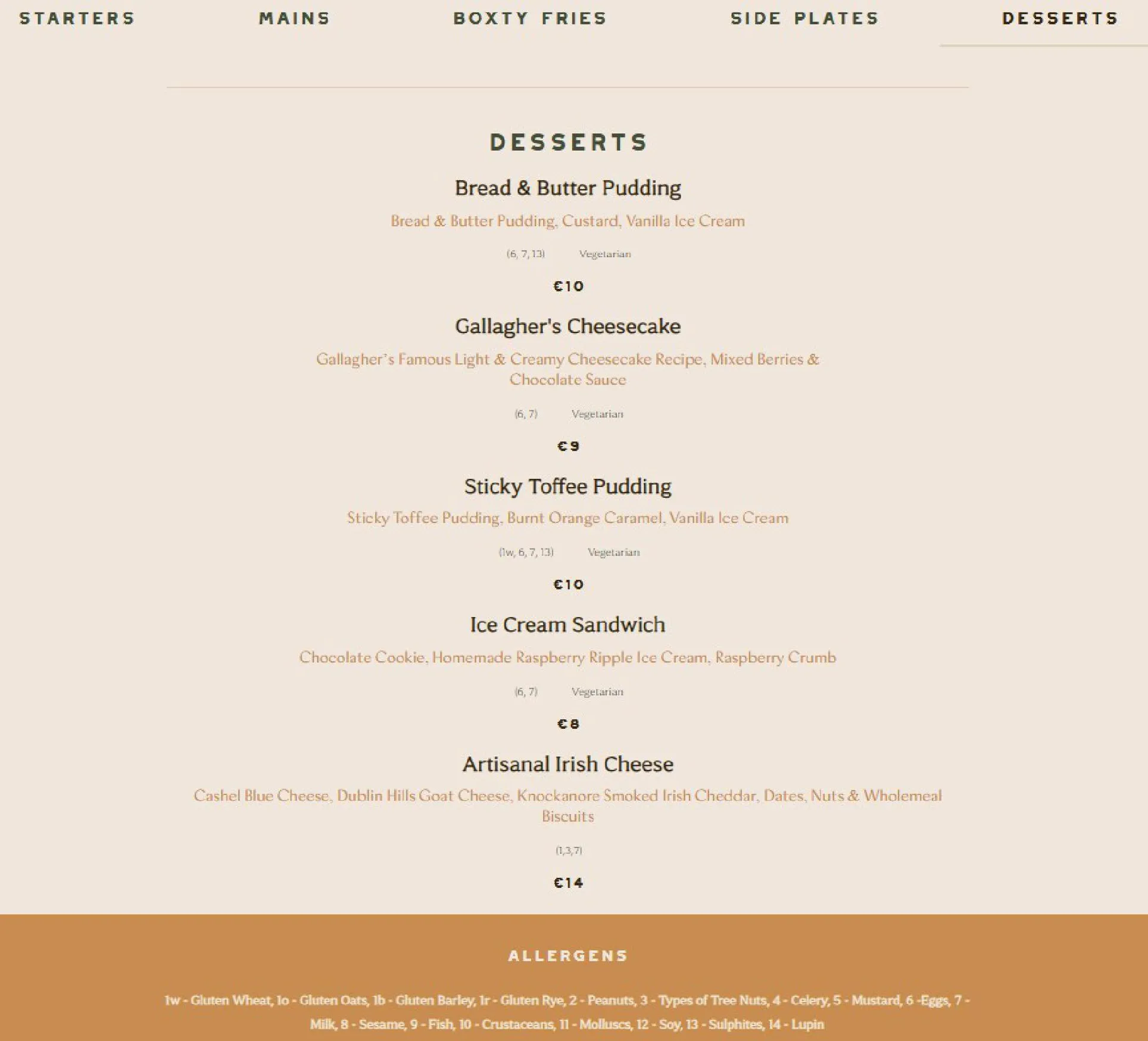 The Boxty House menu, page 5