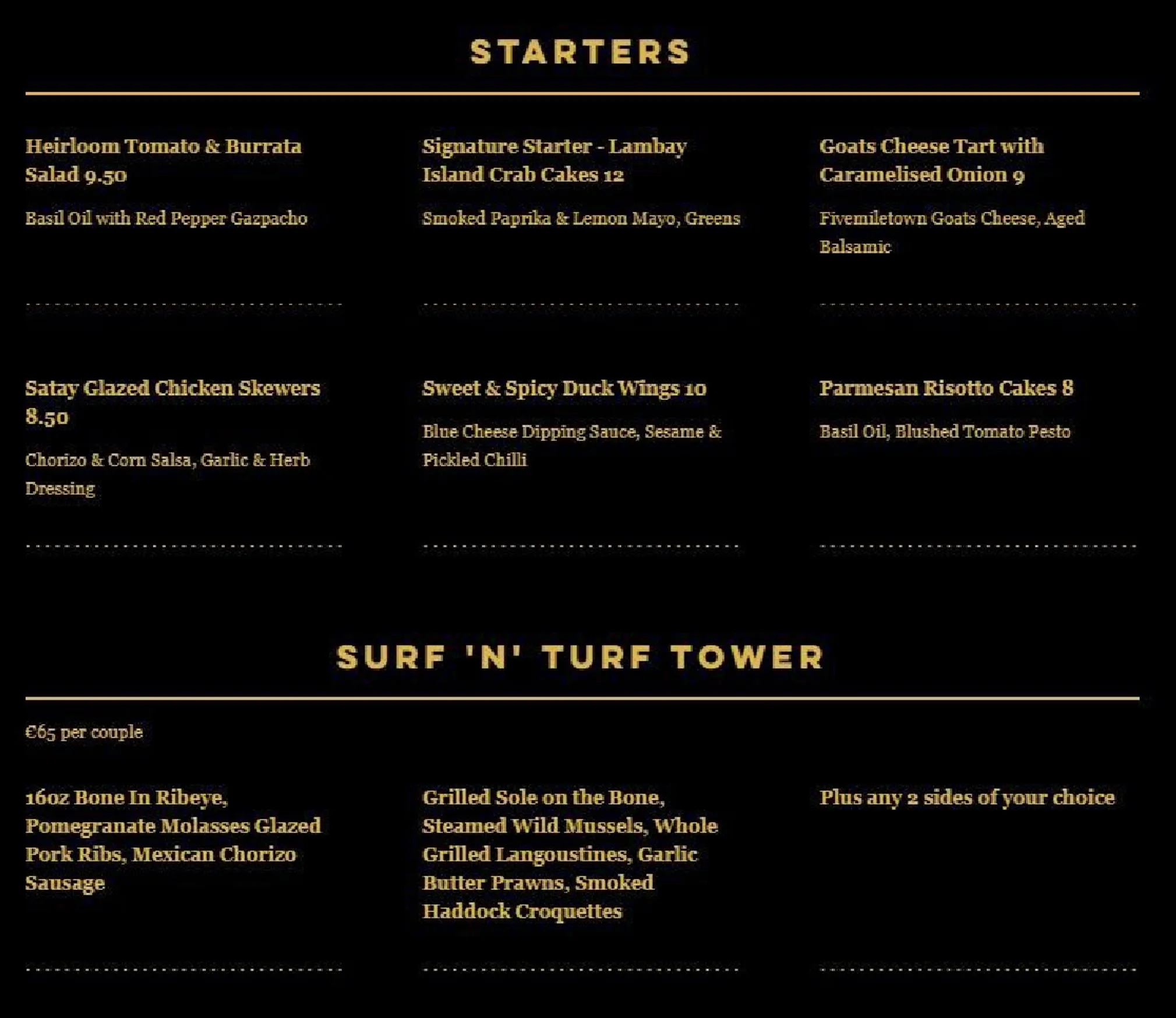 Ribeye Steakhouse Malahide menu, page 1