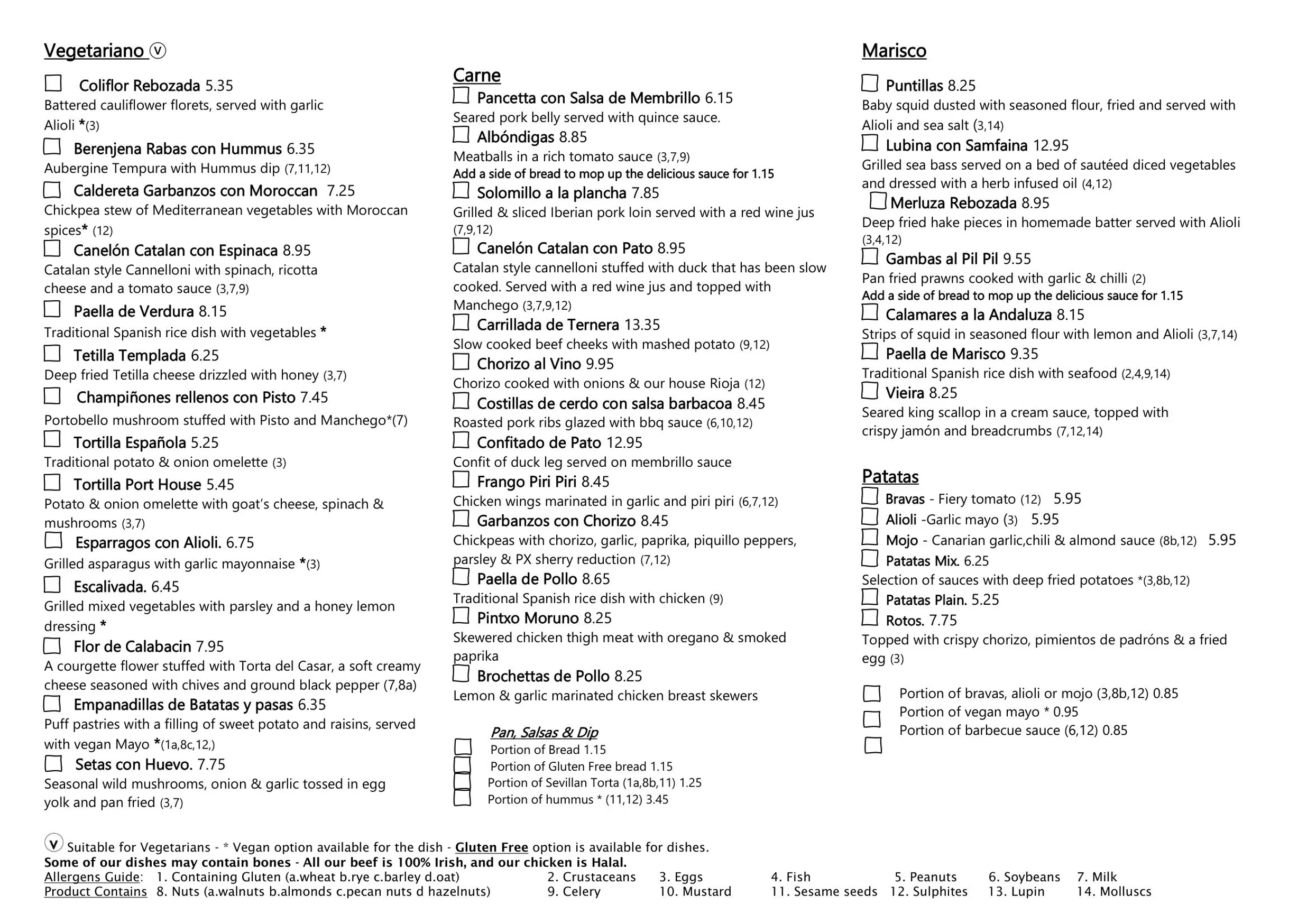 Port House Pintxo menu, page 2