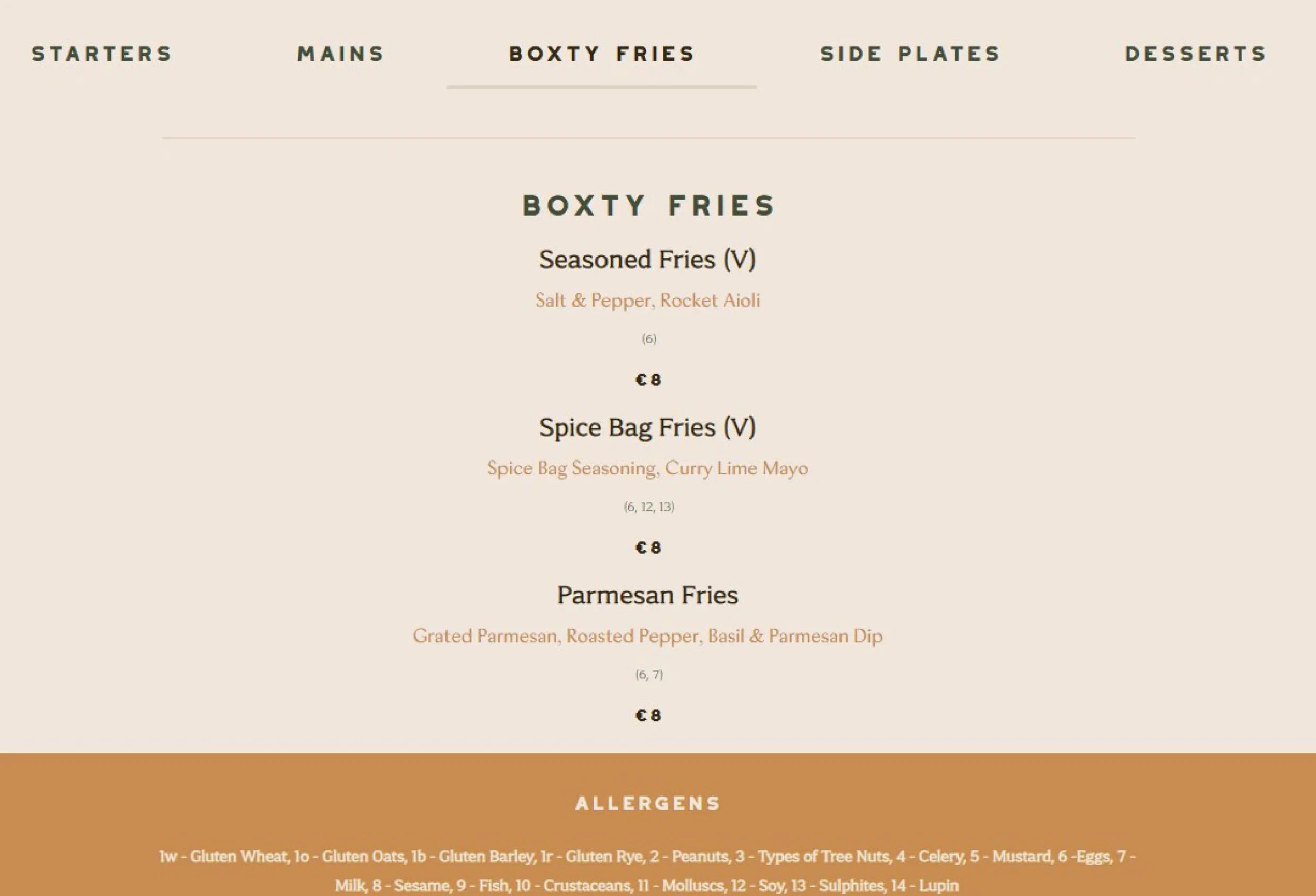 The Boxty House menu, page 3