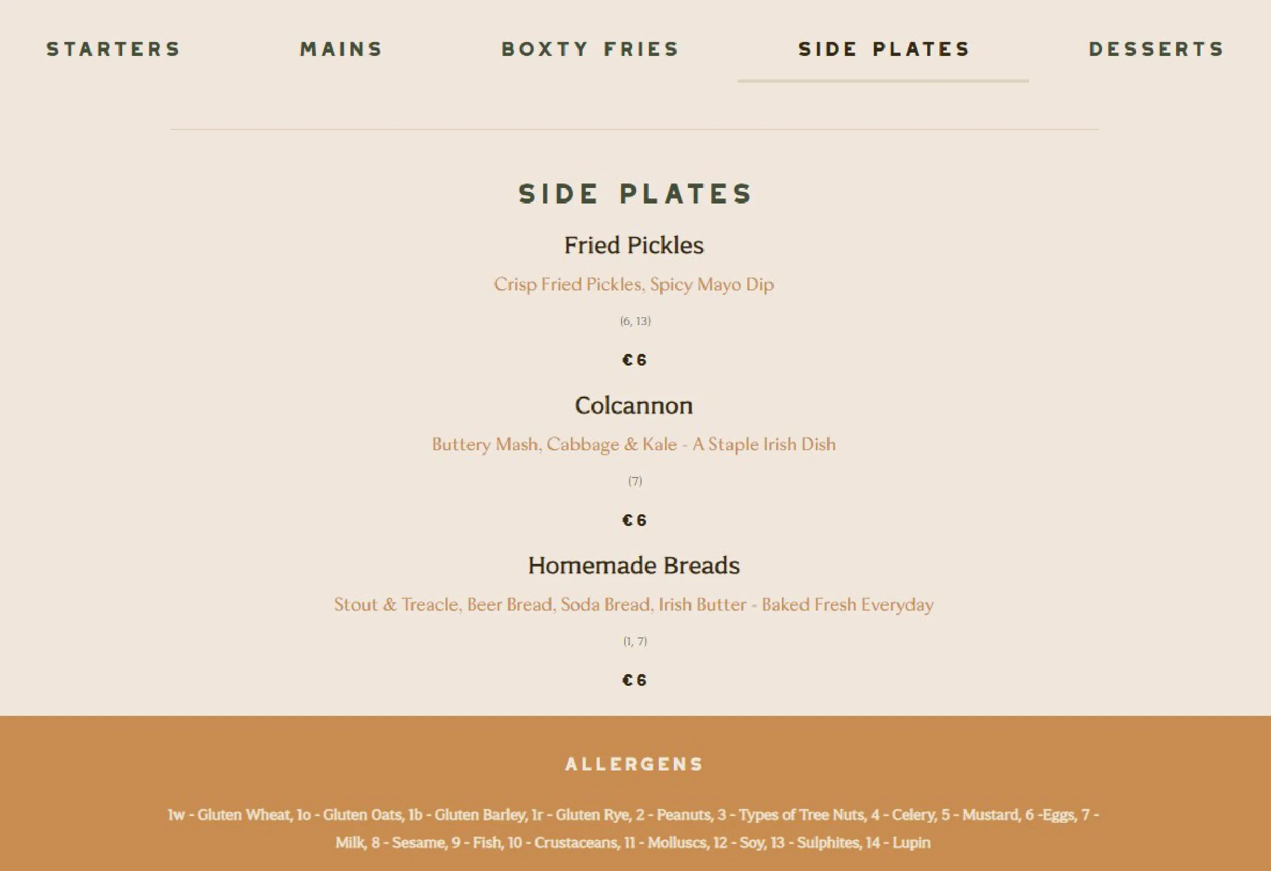 The Boxty House menu, page 4