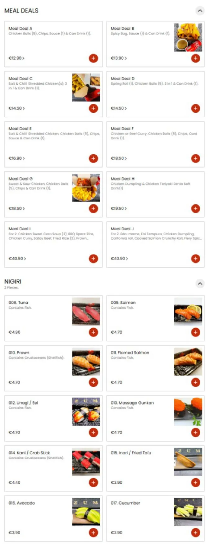 Izumi menu, page 1