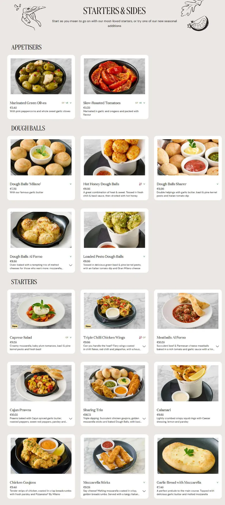 Milano menu, page 1