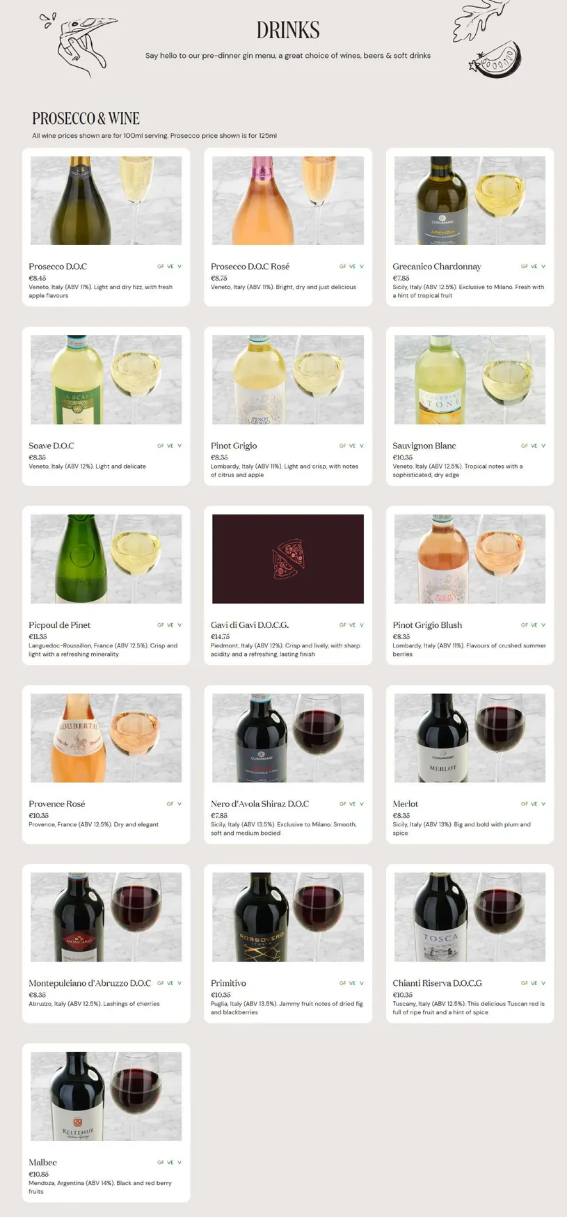 Milano menu, page 9
